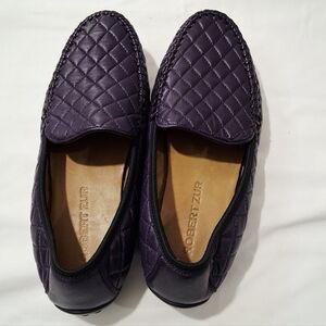 Robert Zur Quilted Dark Purple Leather Slip-On Loafers Size 91/2